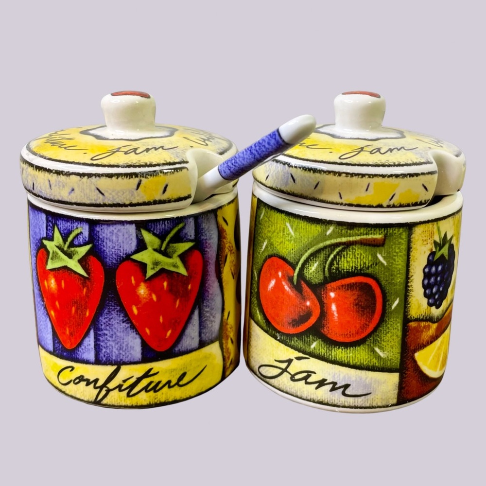 MSC Joie Vivre 3" Set of 2 Confiture Jam Jelly Jar Berry Cherry Strawberry
